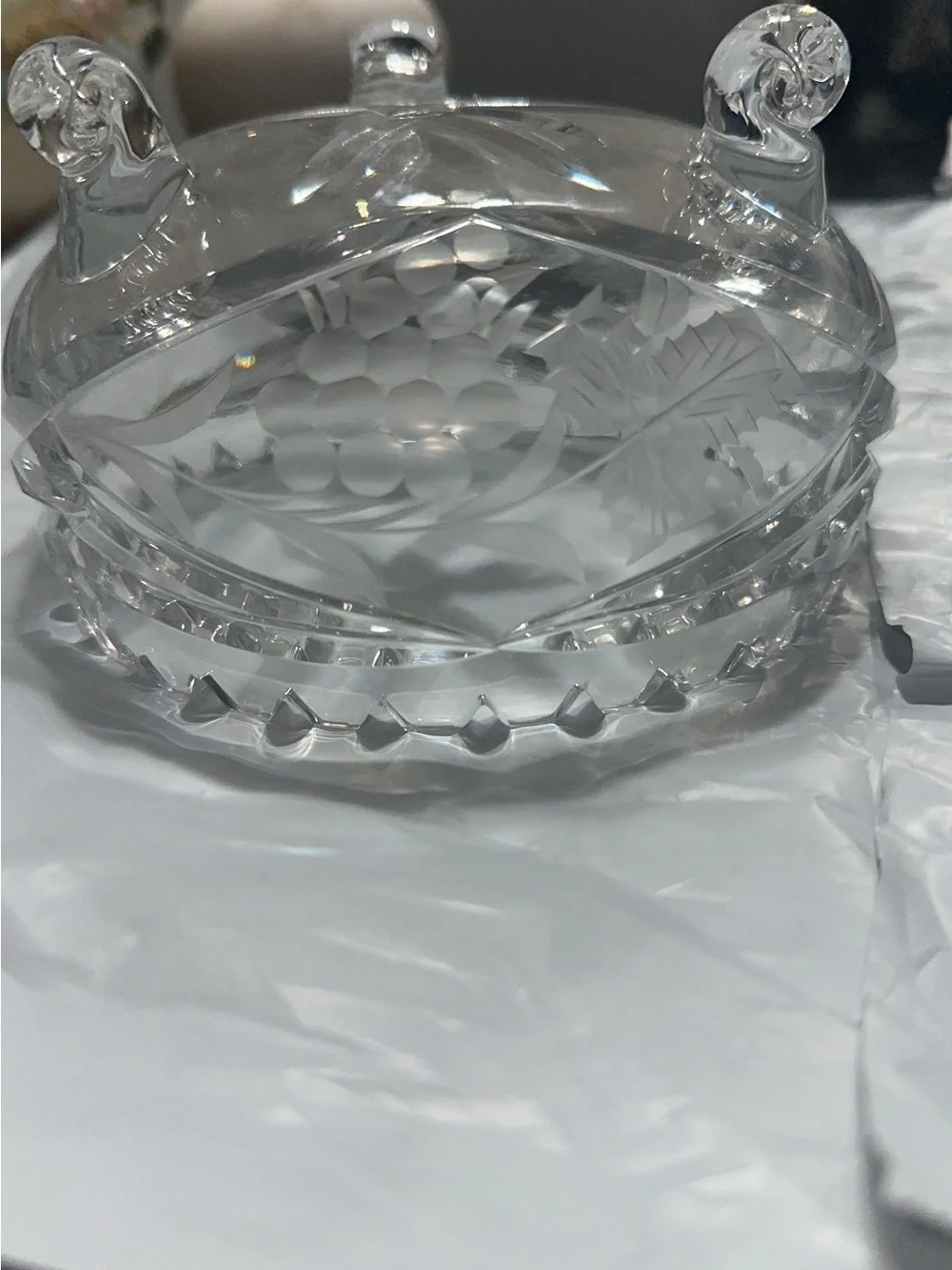 Clear Cut Crystal Footed Candy Dish - Elegant Glass Serving Bowl